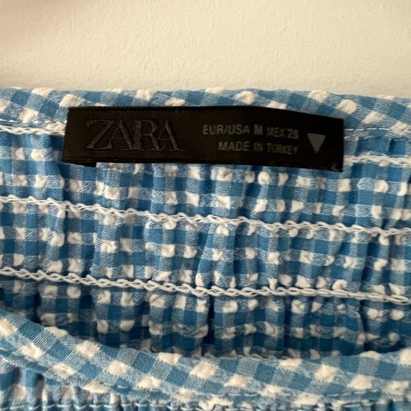 Zara Gingham Sleeveless Drop Waist Midi Dress| Blue & White | Size Medium - Picture 9 of 10